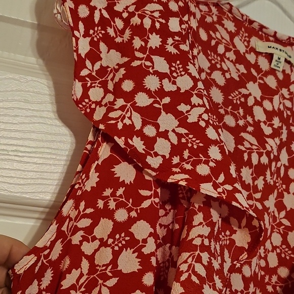 Max Studio Red Floral Ruffle Wrap Dress - Picture 6 of 16